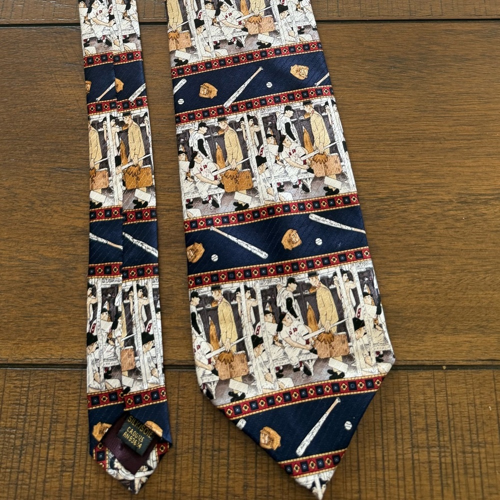 Vintage 1995 The Saturday Evening Post Baseball Silk Necktie Locker Room Print